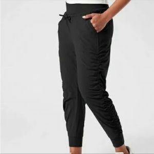Athleta Attitude Pant Black Joggers Ruched Outseam Drawstring Waist 8